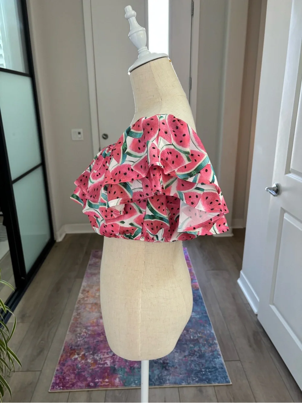SHOW ME YOUR MUMU Watermelon Print Off The Shoulder Cropped Top
